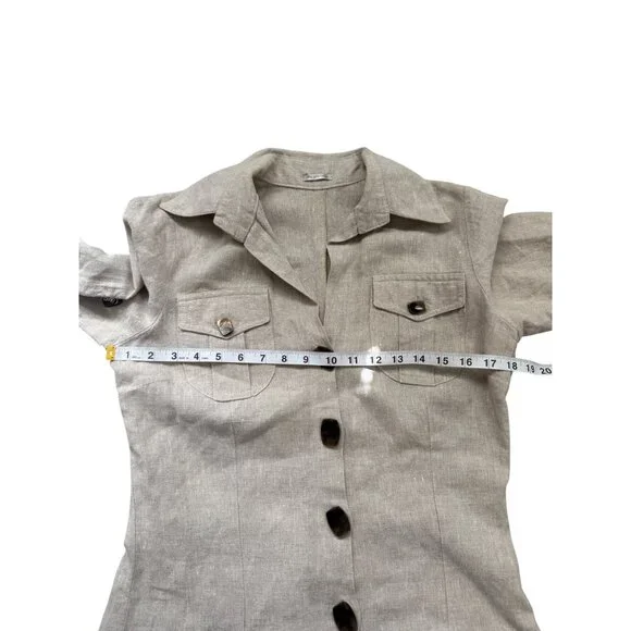 Olga Lucia Cortes Women Shirt Dress Button-Up Roll Tab Sleeve Linen Beige Size S - Picture 5 of 6